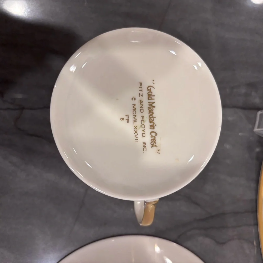 Fitz & Floyd vintage Gold Mandarin Crest dinner plate, cup, saucer set Japan